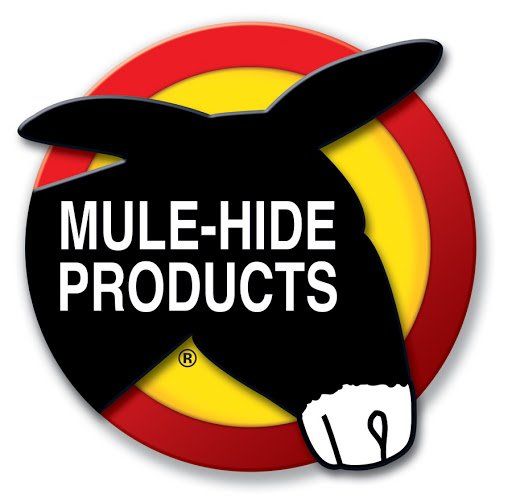 a logo for mule-hide products with a donkey on it