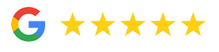 Google logo followed by five gold stars on a white background
