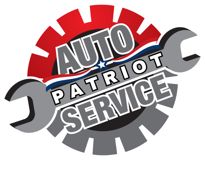 Auto Patriot Service logo with red and gray gear, crossed wrenches, and bold text