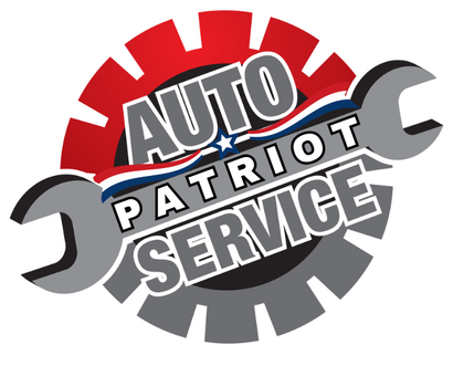 Auto Patriot Service logo with red and gray gear, crossed wrenches, and bold text
