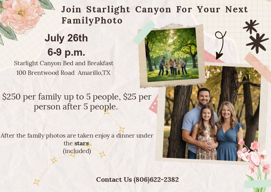 An advertisement for a family photo session at starlight canyon