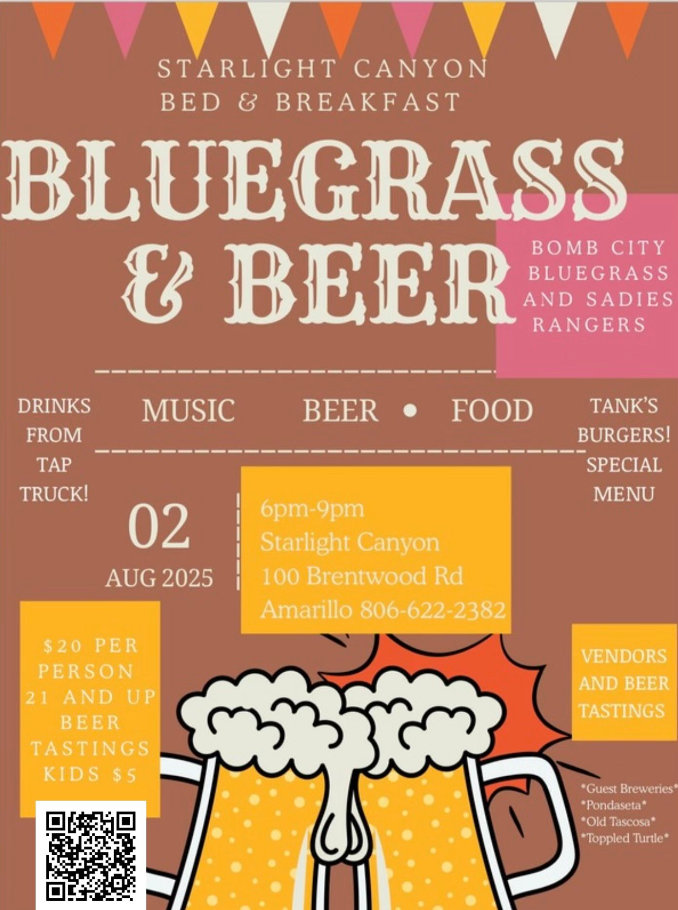 A poster for bluegrass and beer at starlight canyon