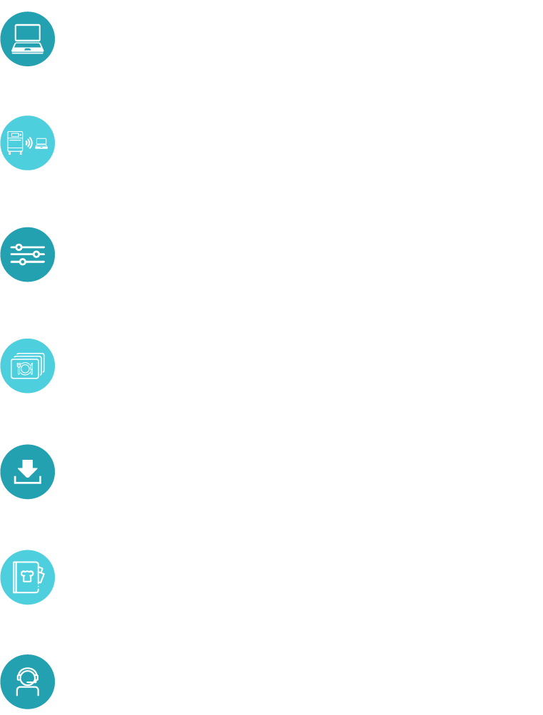 Uma fileira de ícones em círculos azuis em um fundo branco.