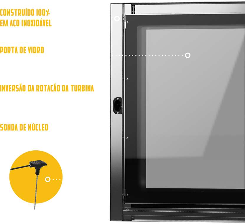 Uma janela de aço inoxidável com um círculo amarelo ao redor