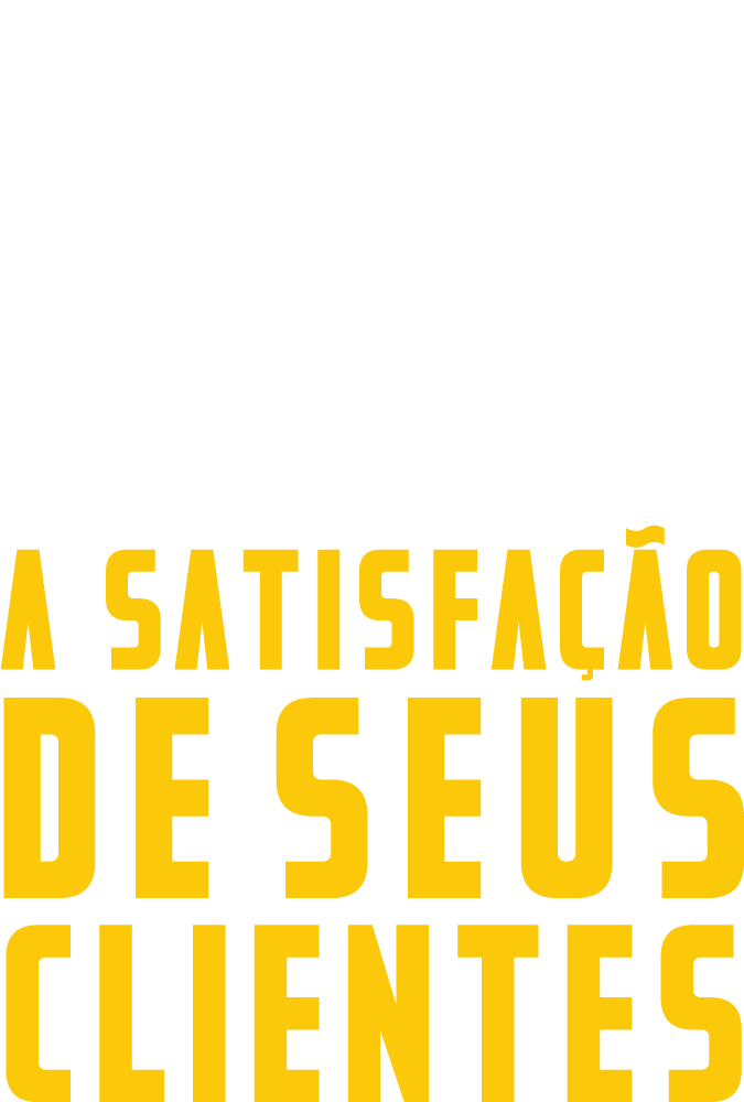 Uma placa amarela que diz a satisfação de seus clientes em um fundo branco.