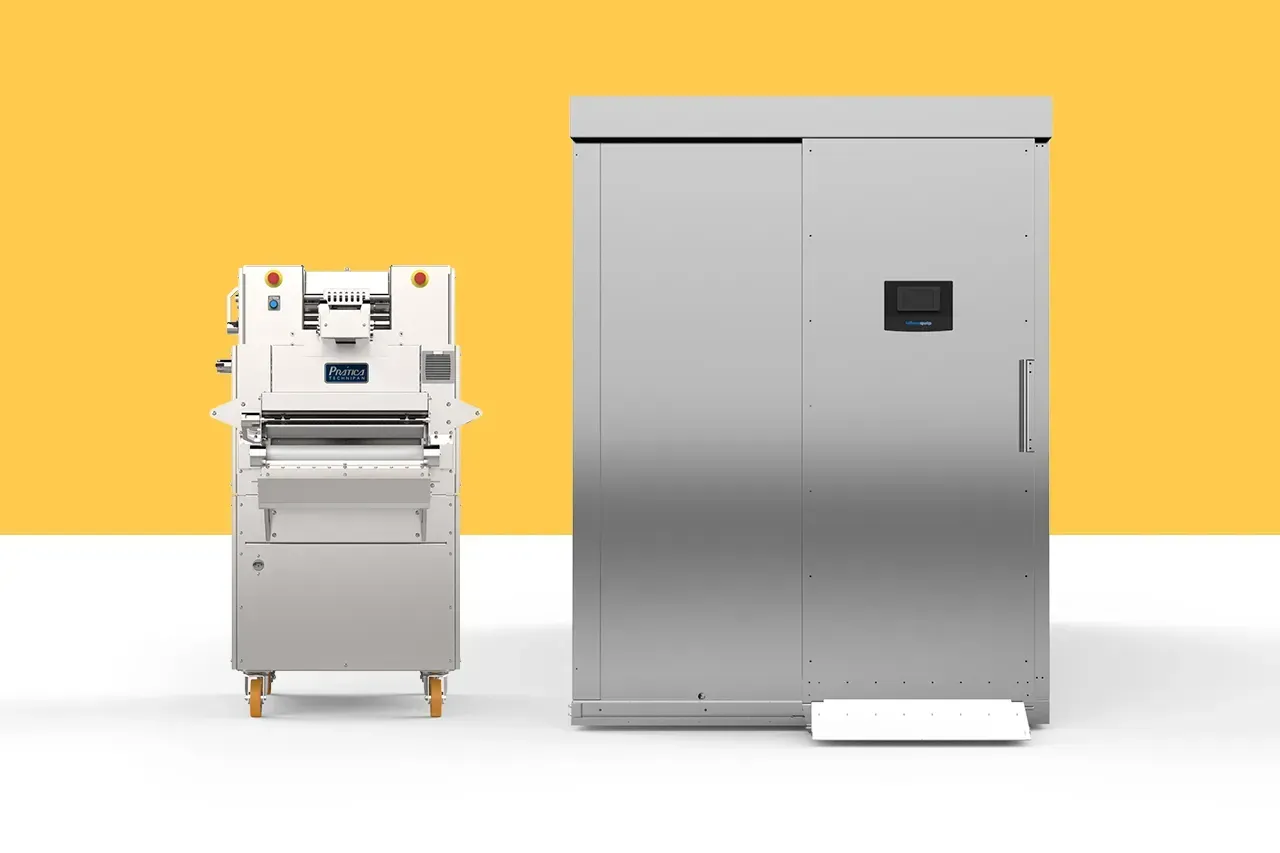 Grupo automático Prática para divisão e modelagem de pães e ultracongelador de túnel.