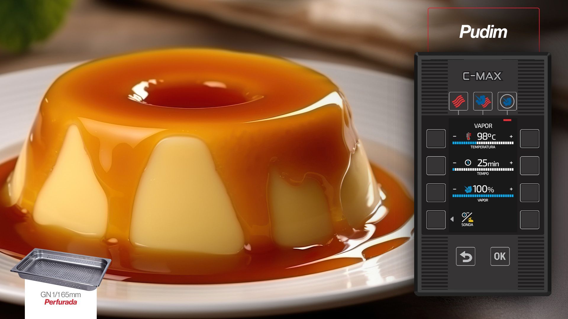 Um prato branco coberto com pudim e calda de caramelo