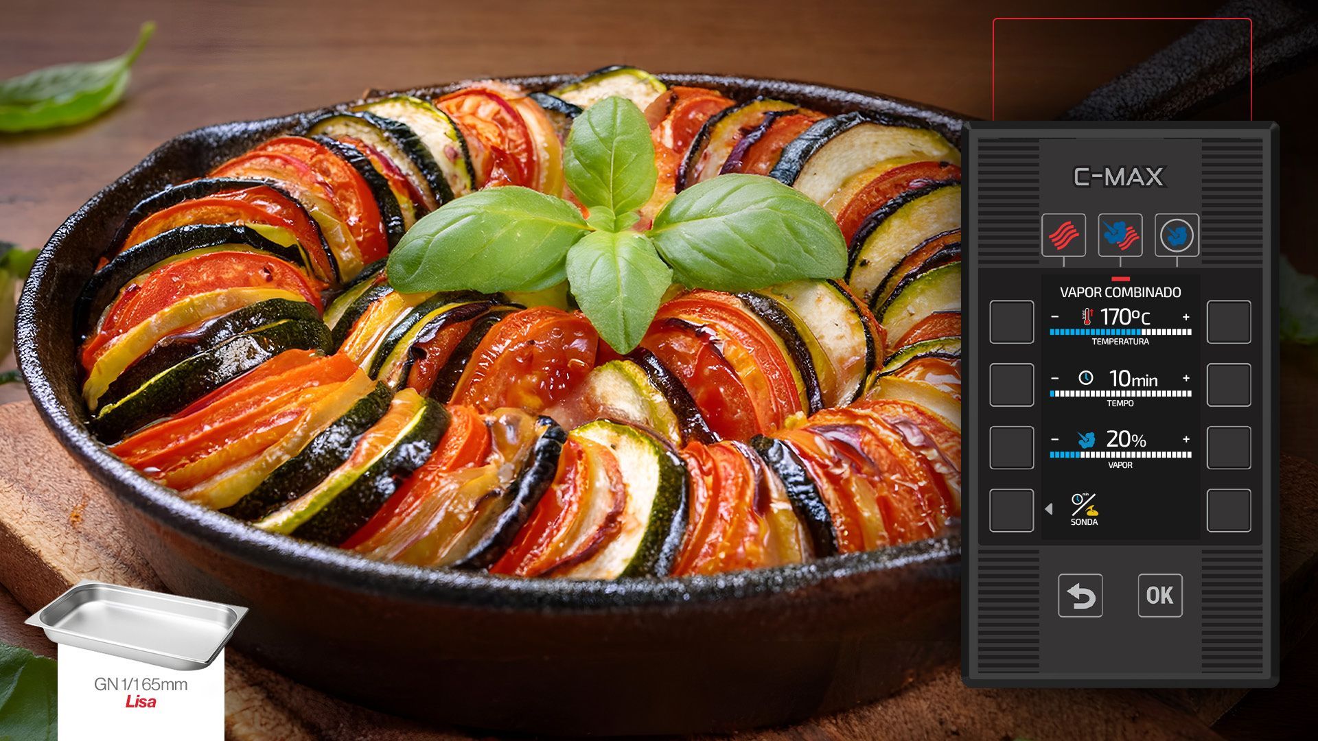 Uma tigela de vegetais está sobre uma mesa ao lado de um controle remoto.