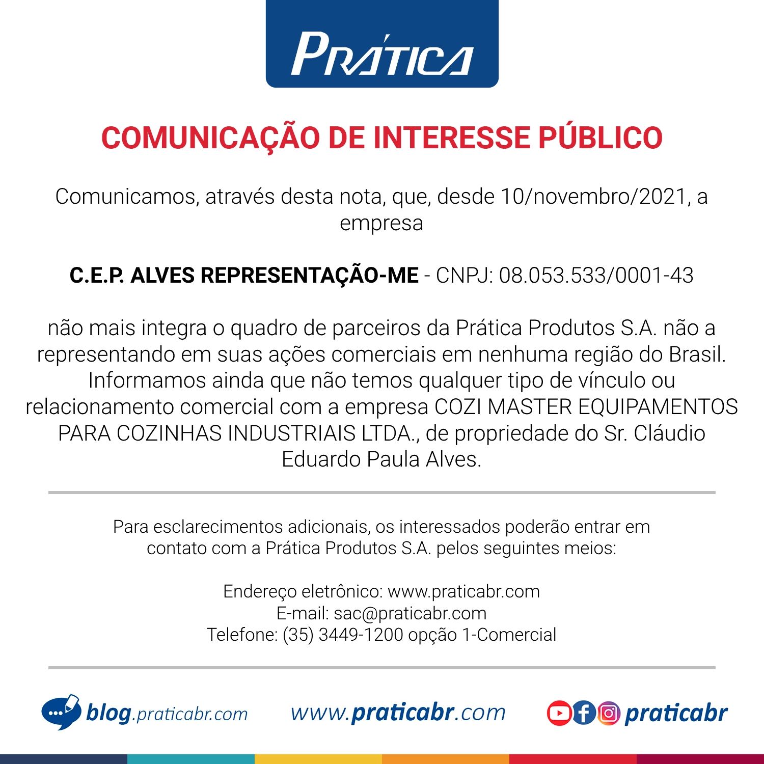 COMUNICAÇÃO DE INTERESSE PÚBLICO - 10/11/2021