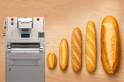 Grupo automátio GAP 400 da Prática e pães alongados de diversos tamanhos.