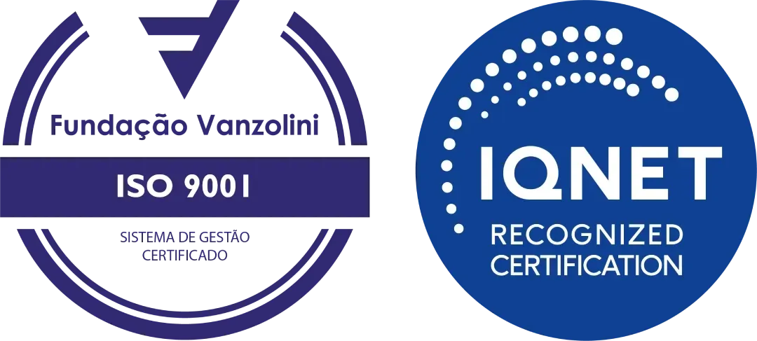 Dois logotipos para certificação iso 9001 e iqnet reconhecida