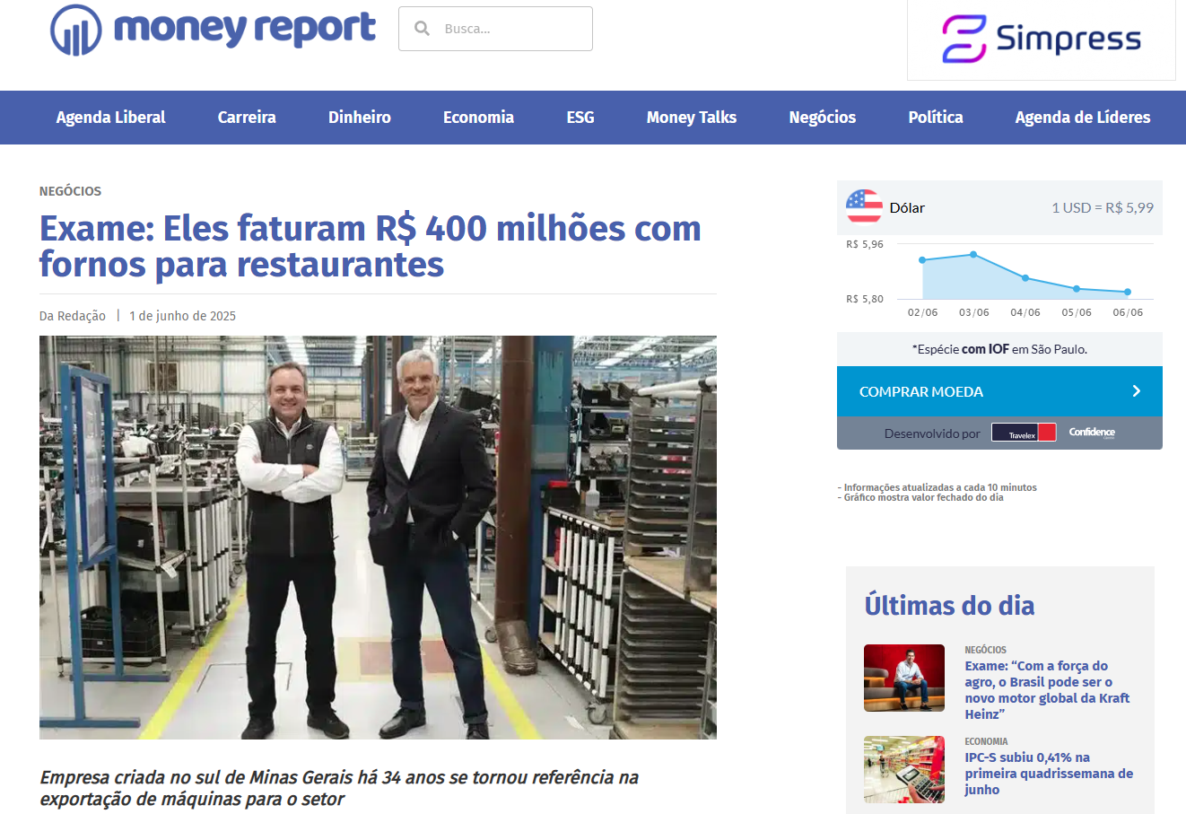 Dois homens estão parados um ao lado do outro em uma fábrica no site Money Report.