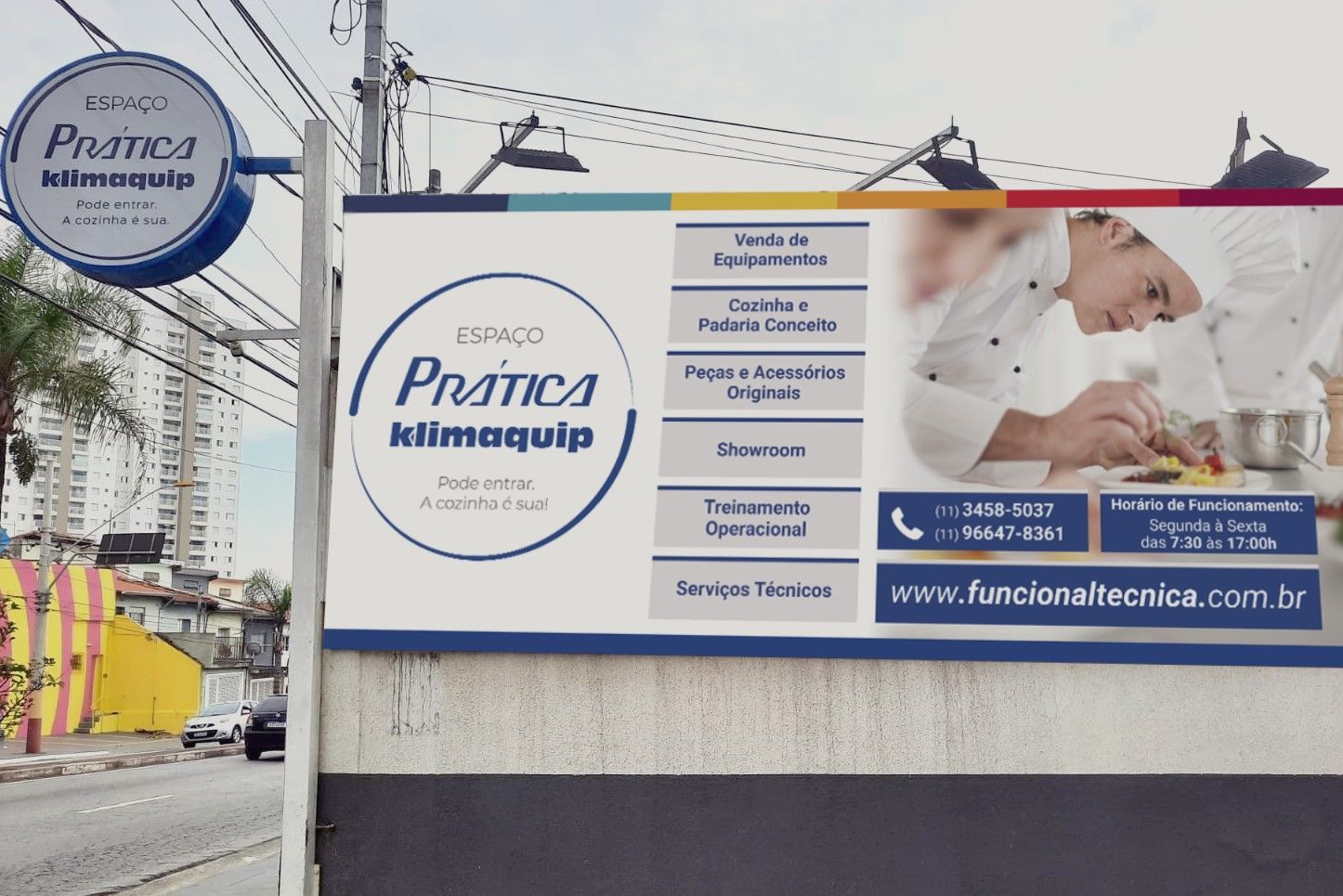 Um outdoor com a foto de um chef