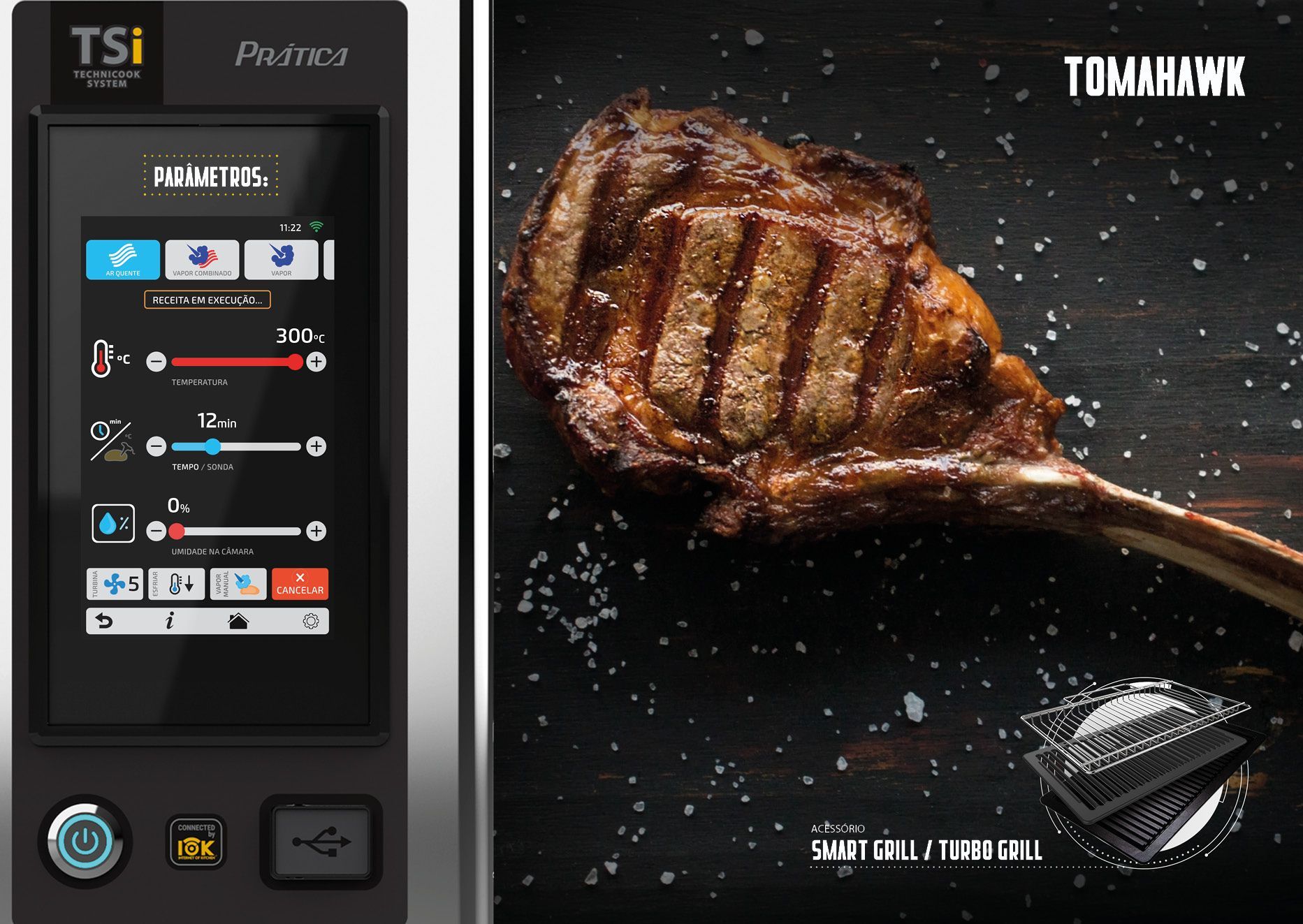 Uma foto de um bife ao lado de um dispositivo TSI