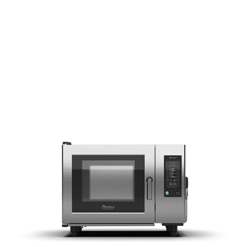 Um forno de micro-ondas de aço inoxidável está sobre uma superfície branca.