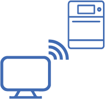 A monitor wirelessly connected to an appliance via Wi-Fi signal.