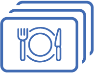 Stacked rectangular cards with a plate, fork, and knife icon.