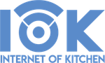 Um logotipo azul e branco para internet de cozinha