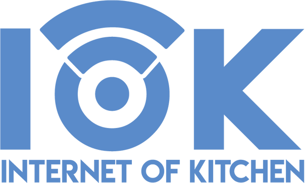 Um logotipo azul e branco para internet de cozinha