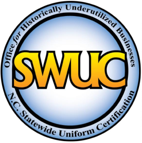 SWUC logo: Circular blue seal with gold text, 