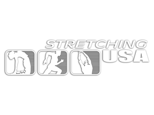 A logo for stretching usa with a picture of a person doing stretching exercises.