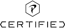 A black and white logo for a company called certified.