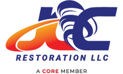 Logo of AC Restoration LLC, with stylized orange and blue initials, and "RESTORATION LLC" text below.