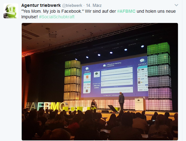 Die Agentur triebwerk twittert von der Allfacebook Marketing Conference 2017 und nutzt dafür den Hashtag #AFBMC.