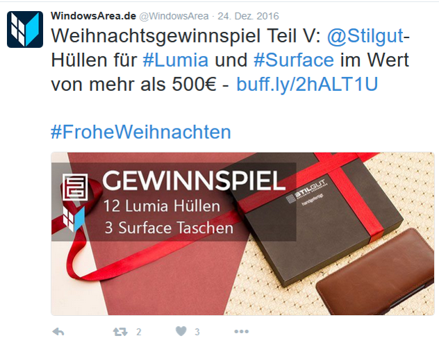 Das Online-Magazin WindowsArea.de weckt auf Twitter mit einer Gewinnspielkampagne die Vorfreude auf Weihnachten.