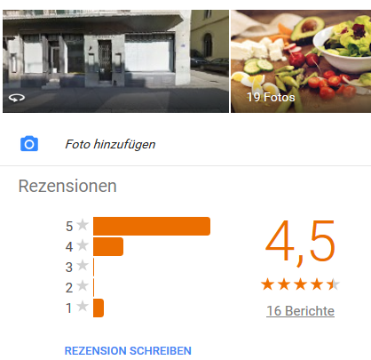 Eine Bewertung via Google+, über die sich das Restaurant sicherlich nicht beschwert.