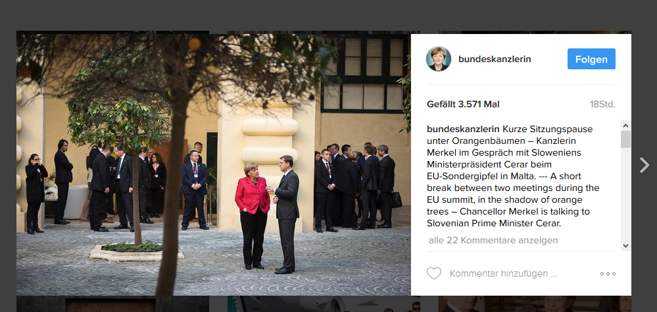 Bundeskanzlerin Angela Merkel trumpft auf Instagram auch mit seriöserem Tonfall.