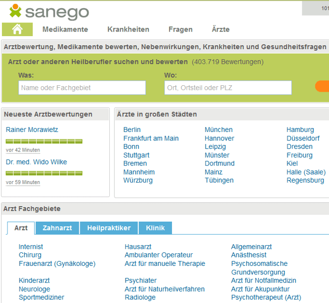 Sowohl Ärzte als auch Medikamente werden auf Sanego bewertet.