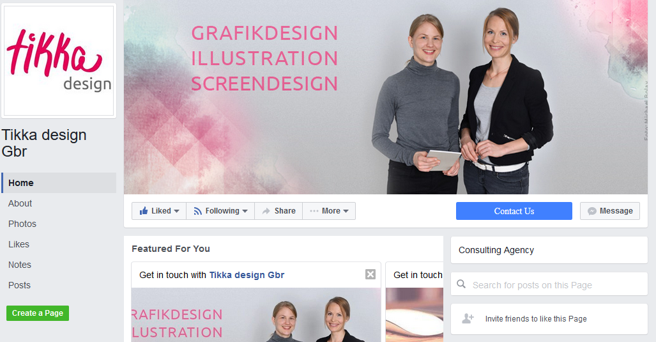 Das Unternehmensprofil auf Facebook von Tikka design, einer Gbr, die Grafikdesign, Illustration und Screendesign anbietet.
