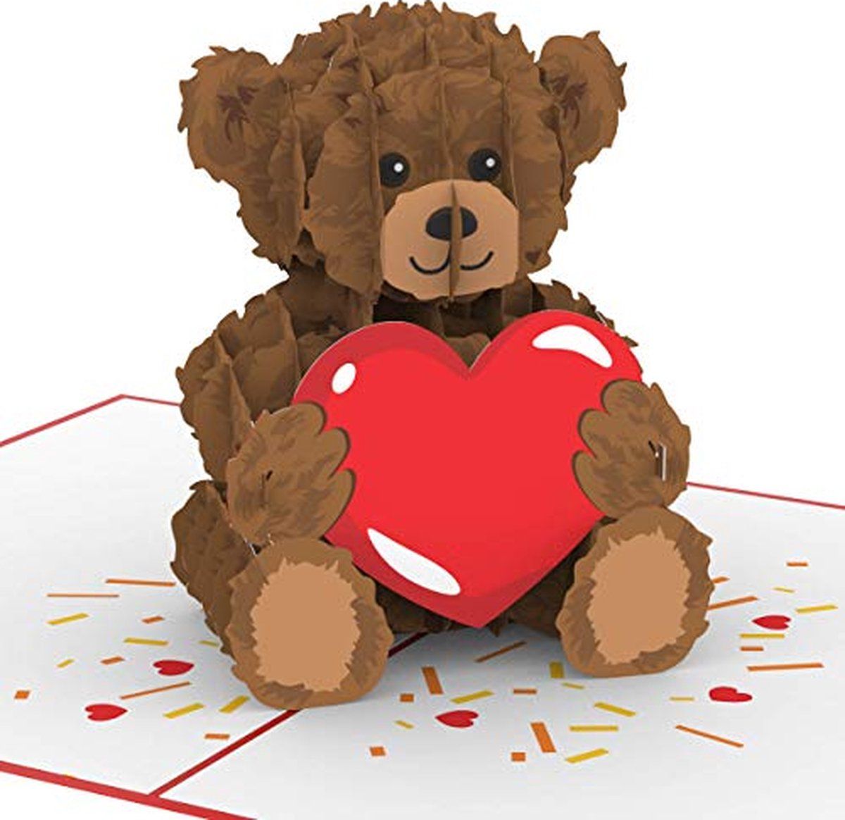 Pop-upkaart van een roze hartvormige boom met twee kussende blauwe vogels op een tak.