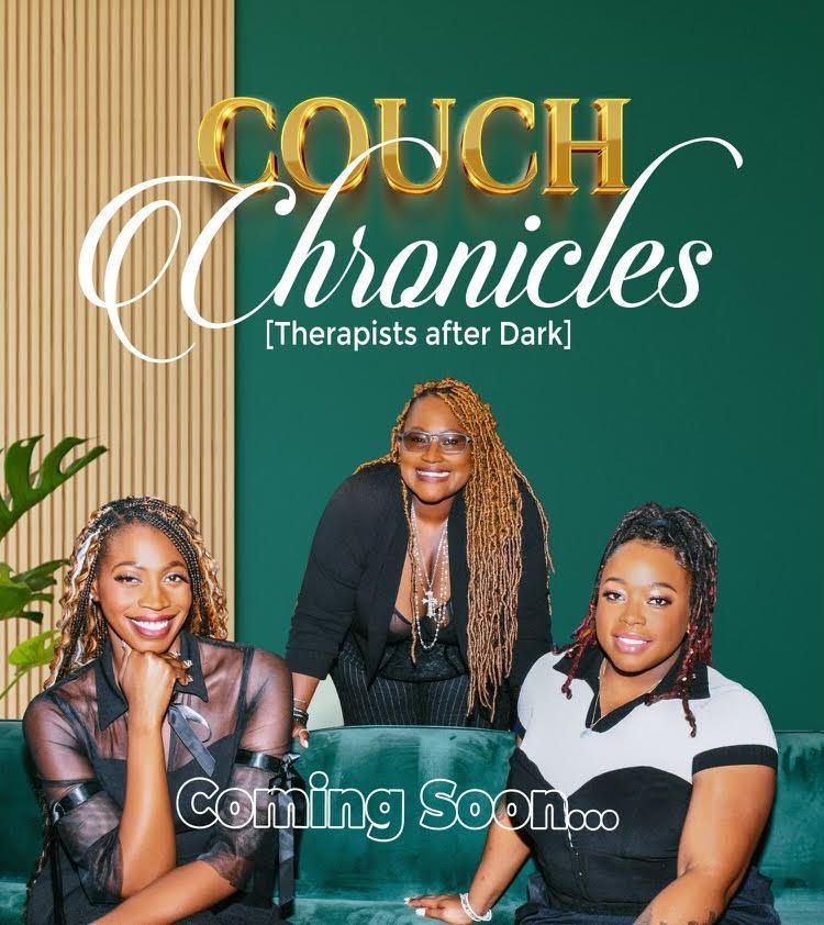 A poster for couch chronicles shows three women sitting on a couch