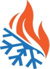 A fire and a snowflake icon on a white background.