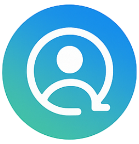 White outline of a person inside a blue-green gradient circle.