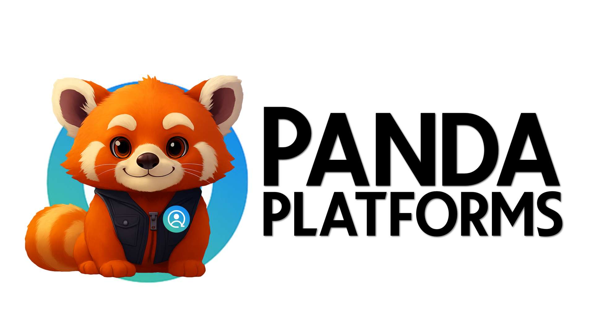 Cartoon red panda in vest, next to