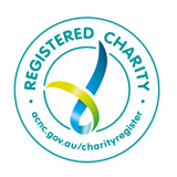 Registered Charity logo with a blue and yellow ribbon symbol and the text