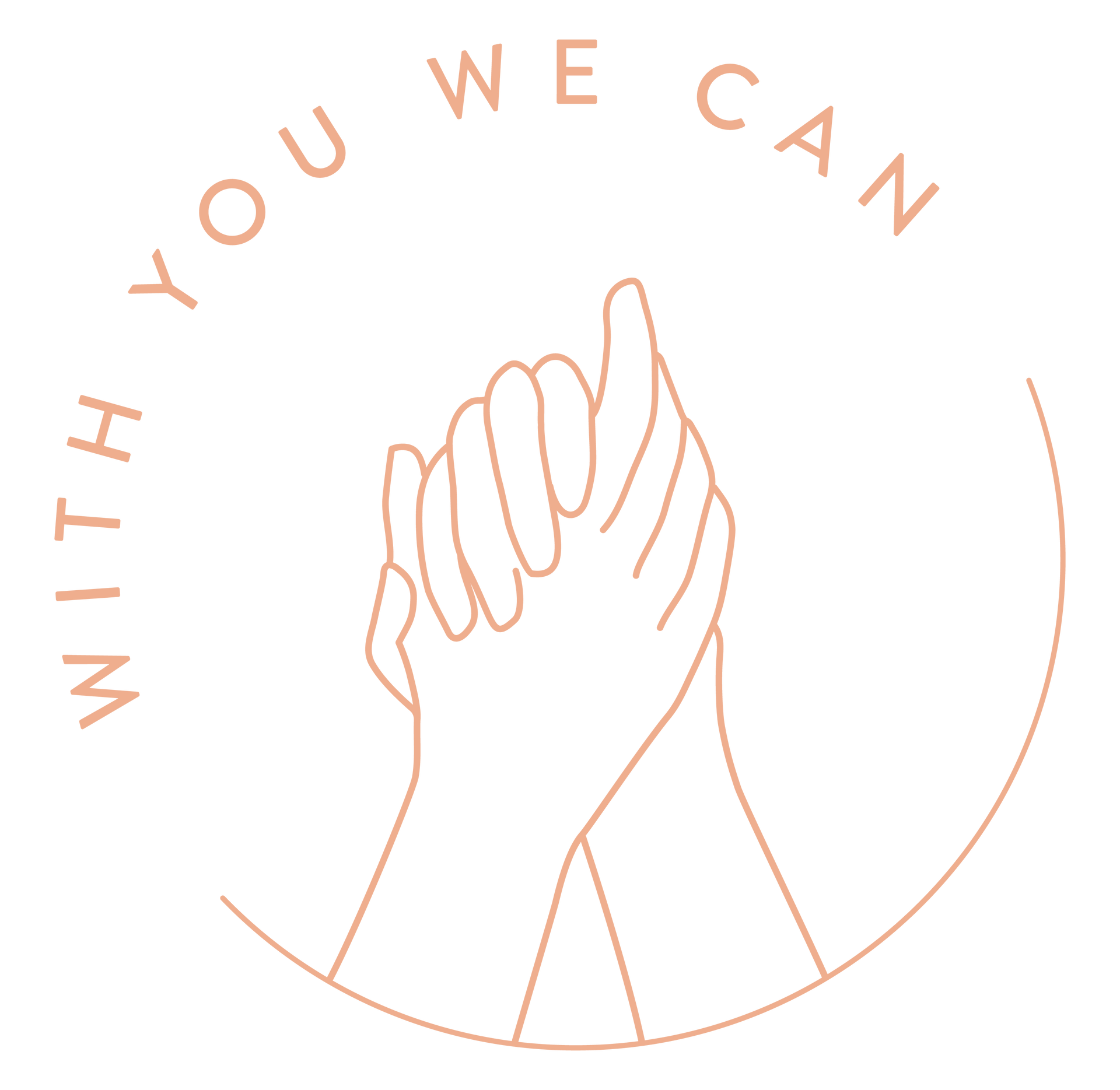 Line-art illustration of two hands held together in a gesture of unity, framed by the text 