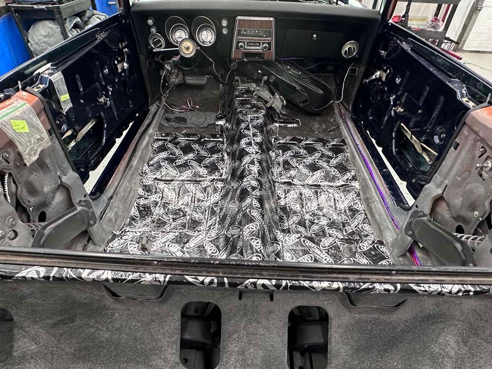 The interior of a car is being remodeled.