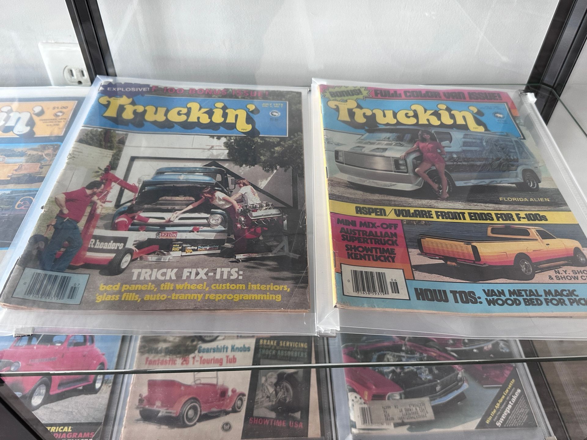 Two copies of truckin ' magazine are on display