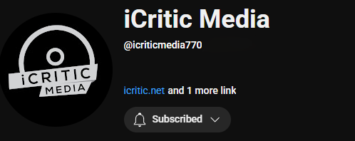 ICritic Media YouTube profile: logo in a black circle, name, handle, links, and subscribed button.