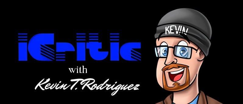 Logo for iCritic with cartoon Kevin T. Rodriguez with text 