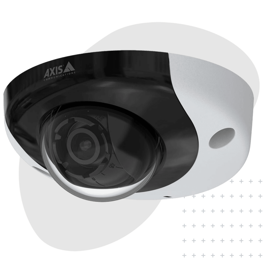 A dome video security surveillance camera by Axis.