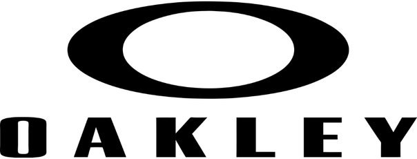 A black and white logo for oakley with a circle in the middle.