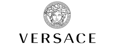 A black and white logo for versace with a woman 's head in a circle.
