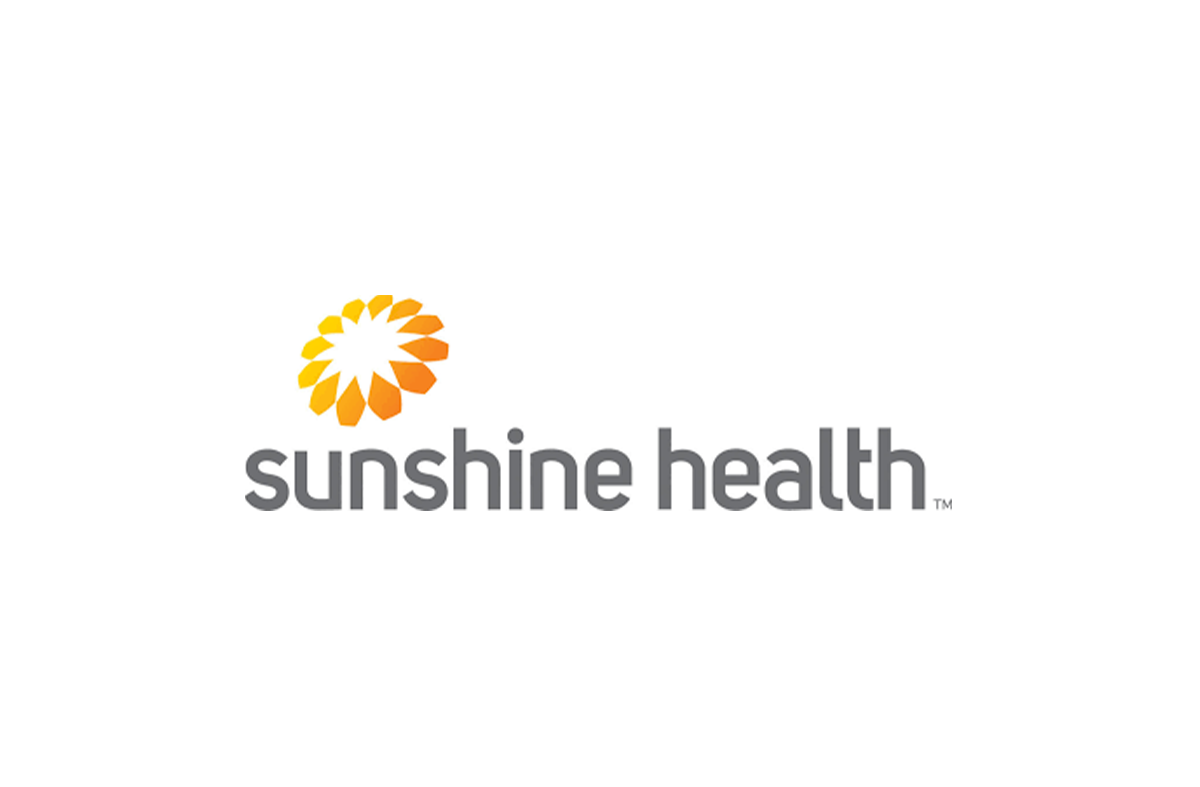 A logo for sunshine health with a flower on a white background.