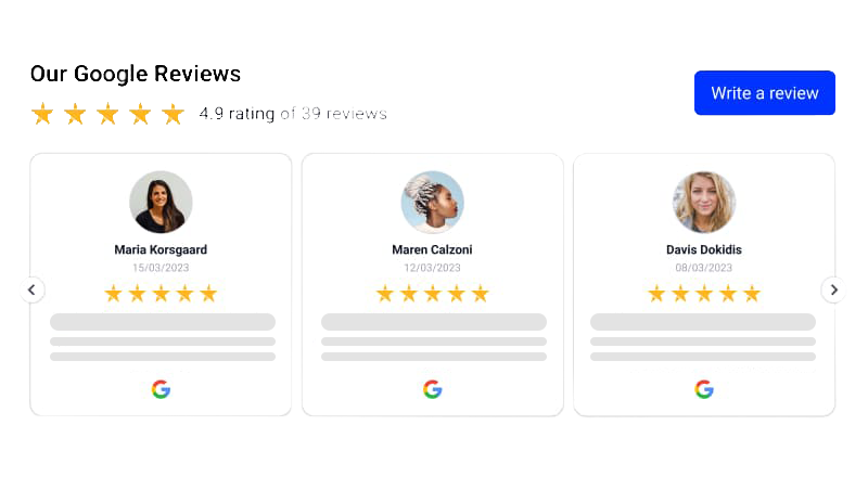 A screenshot of a google review page with three people 's reviews.