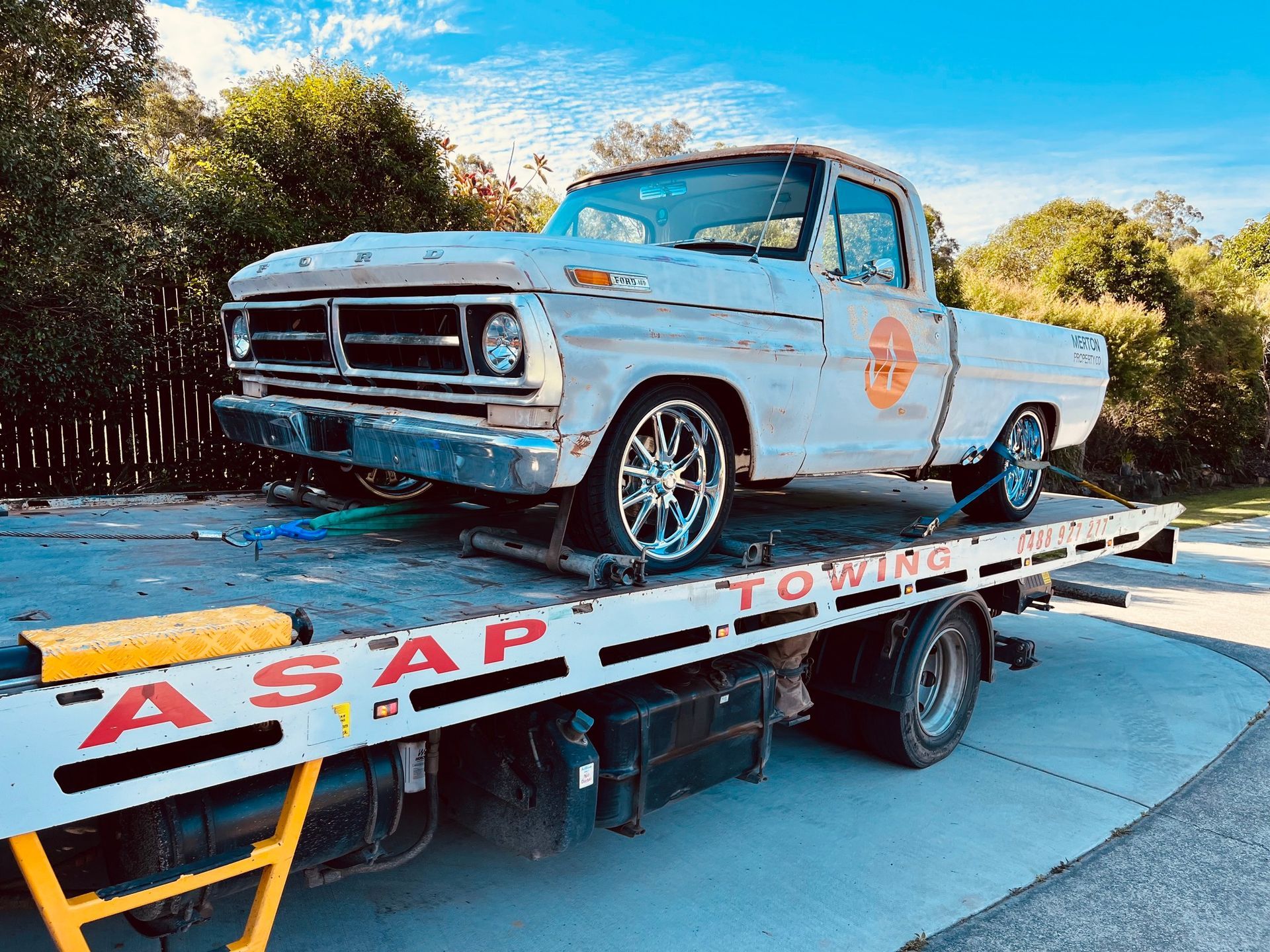White Vintage Truck Loaded on a Tow Truck — ASAP Towing Pty Ltd In Tiaro, QLD